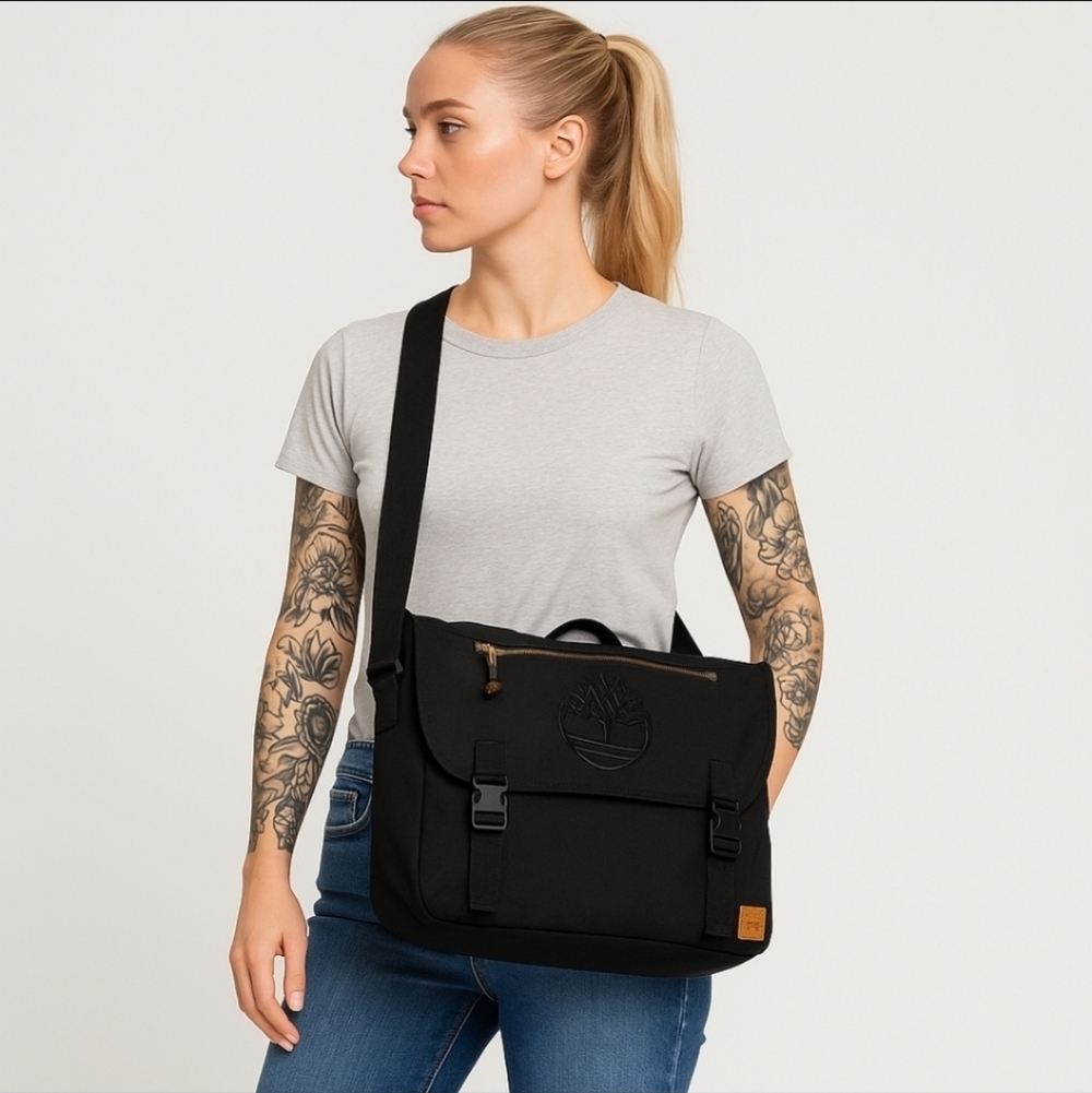 Timberland Mendum Pond Messenger Bag NWT Black Water-Resistant Laptop Crossbody